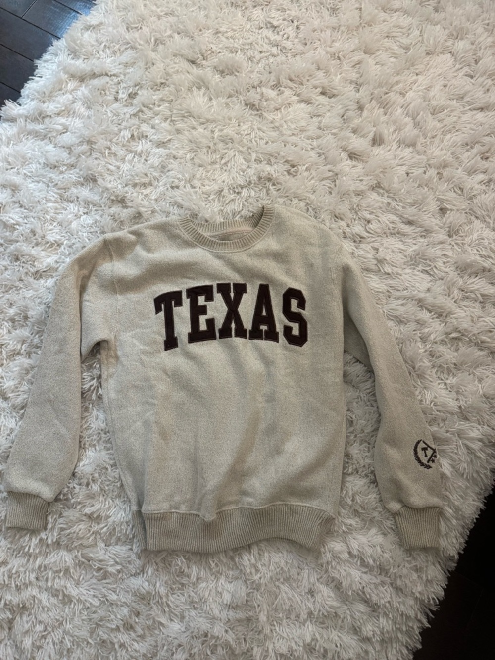 Texas Crewneck Sweatshirt in Cream with Maroon Applique